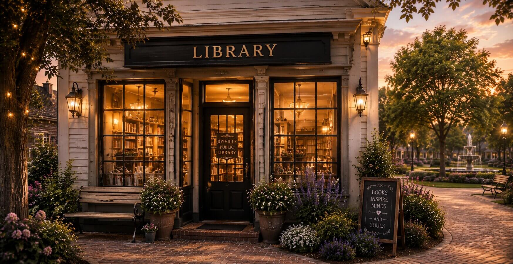 The Library — book club, Joy Journals, and quiet shelves of inspiration.